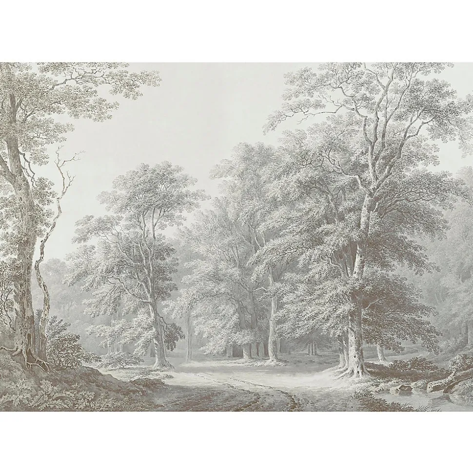Papier peint panoramique XXL Forêt Bucolique 400 x 280cm Gris vert