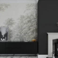 Papier peint panoramique XXL Forêt Bucolique 400 x 280cm Gris vert