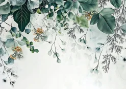 Papier Peint Panoramique Intissé Nature Vert Feuilles 400x280 cm - Colle Inclus - Moderne XXL Papier Peint por Chambre Salon