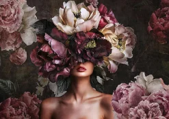 Papier Peint Panoramique Intissé Fleurs Femme 350x250 cm - Colle Inclus - Moderne XXL Papier Peint por Chambre Salon
