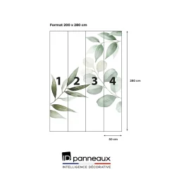 Papier peint panoramique intissé feuillage aquarelle, vert pastel, 4 lés, L.280 x l.200cm IDPanneaux
