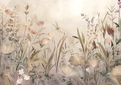Papier Peint Panoramique Intissé Fleurs Prairie Beige - 400x280 cm - Papier Peint Chambre et salon