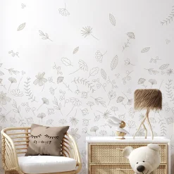 Papier peint panoramique enfant Danse des Feuilles, Gris clair 525 x 250cm