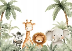 Papier Peint Panoramique Animaux Jungle Vert - 350x250 cm - Papier Peint Enfant