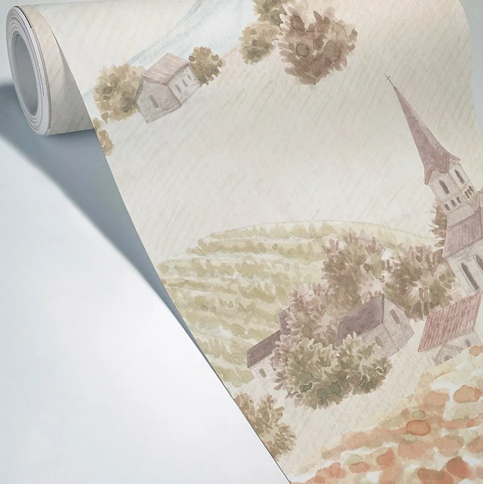 Papier peint panoramique - Campagne - Rouge - intissé : 150g/m² - 7 lés : 336x270cm
