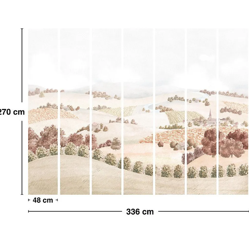 Papier peint panoramique - Campagne - Rouge - intissé : 150g/m² - 7 lés : 336x270cm