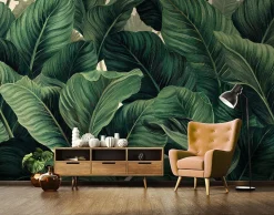 Papier Peint Panoramique Intissé Feuilles Jungle Vert - 350x250 cm - Papier Peint Chambre et salon