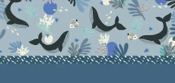 Papier peint panoramique enfant Baleines, Bleu 225 x 250cm
