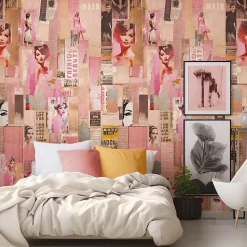 Papier peint panoramique intissé Les aventures pink pin up rose, 3 lés, L.280 x 53cm Lutèce