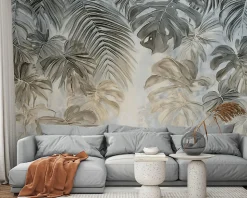 Papier Peint Panoramique Intissé Feuilles Jungle Vert - 350x250 cm - Papier Peint Chambre et salon