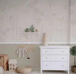 Papier peint panoramique enfant Mélodie des plantes, Beige 375 x 250cm
