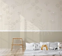 Papier peint panoramique enfant Mélodie des plantes, Beige 375 x 250cm