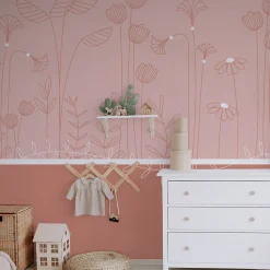 Papier peint panoramique enfant Mélodie des plantes, Rose 150 x 250cm