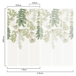 Papier peint panoramique intissé GoodHome Aureolin feuillage et fleurs vert L.280 x l.159 cm