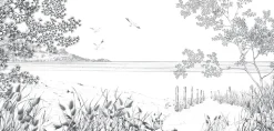 Papier peint panoramique Côtes Sauvages, Noir et blanc 525 x 250cm