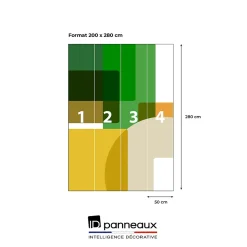 Papier peint panoramique intissé géométrique superposé, vert, jaune, marron, 4 lés, L.280 x l.200cm IDPanneaux