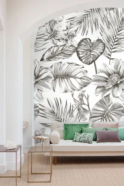 Papier peint panoramique Grandeco wild lillies noir et blanc L.280 x l.159 cm