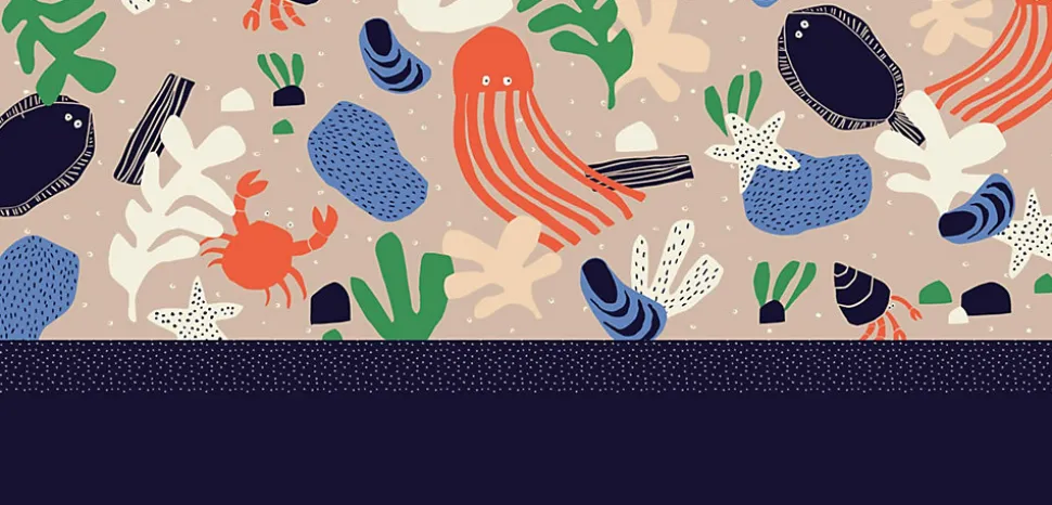 Papier peint panoramique enfant Crabes, Bleu 150 x 250cm