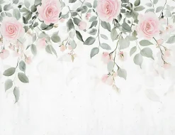 Papier Peint Panoramique Intissé Fleurs Feuilles Vert 350x250 cm - Colle Inclus - Chambre et Salon