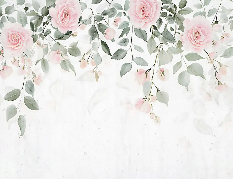 Papier Peint Panoramique Intissé Fleurs Feuilles Vert 350x250 cm - Colle Inclus - Chambre et Salon