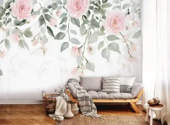 Papier Peint Panoramique Intissé Fleurs Feuilles Vert 350x250 cm - Colle Inclus - Chambre et Salon