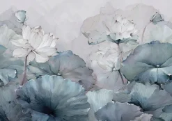 Papier Peint Panoramique Intissé Fleurs Béton Bleu - 400x280 cm - Papier Peint Chambre et salon