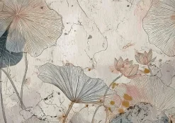 Papier Peint Panoramique Intissé Fleurs Béton Beige - 350x250 cm - Papier Peint Chambre et salon