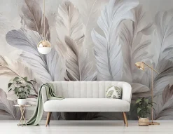 Papier Peint Panoramique Intissé Plumes Abstrait Beige - 350x250 cm - Papier Peint Chambre et salon