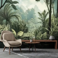 Papier Peint Panoramique Intissé Nature Foret Jungle 350x250 cm - Colle Inclus - Moderne XXL Papier Peint por Chambre Salon