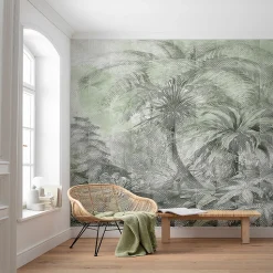 Papier peint panoramique Intissé GoodHome Tanan vert pâle 184 x 248 cm