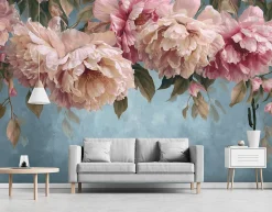 Papier Peint Panoramique Intissé Fleurs Suspendu Rose - 350x250 cm - Papier Peint Chambre et salon