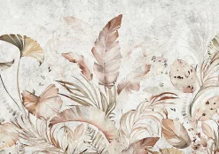 Papier Peint Panoramique Intissé Feuilles Béton Gris - 368x254 cm - Papier Peint Chambre et salon