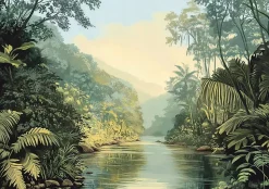 Papier Peint Panoramique Intissé 3D Jungle Nature Vert 350x250 cm - Colle Inclus - Moderne XXL Papier Peint por Chambre Salon