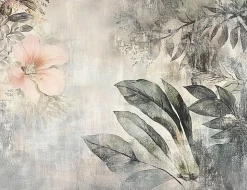 Papier Peint Panoramique Intissé Fleurs Feuilles Vintage 400x280 cm - Colle Inclus - Chambre et Salon