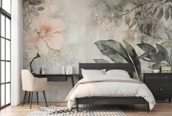 Papier Peint Panoramique Intissé Fleurs Feuilles Vintage 400x280 cm - Colle Inclus - Chambre et Salon