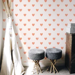 Papier peint panoramique enfant Amour Coeur, Orange 450 x 250cm