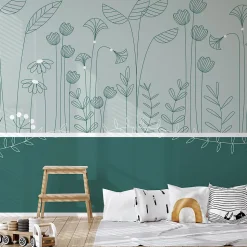 Papier peint panoramique enfant Mélodie des plantes, Vert 150 x 250cm