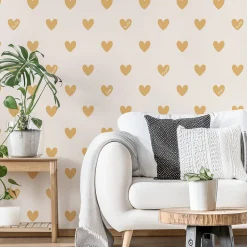 Papier peint panoramique enfant Amour Coeur, Jaune 150 x 250cm