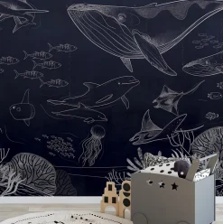 Papier peint panoramique enfant Océan, Bleu nuit 225 x 250cm