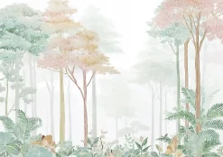 Papier Peint Panoramique Intissé Forêt Arbres Vert - 400x280 cm - Papier Peint Chambre et salon