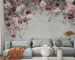 Papier Peint Panoramique Intissé Fleurs Floral Béton 400x280 cm - Colle Inclus - Moderne Papier Peint Intissé Chambre Salon