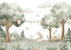 Papier Peint Panoramique Forêt Animaux Vert - 400x280 cm - Papier Peint Enfant
