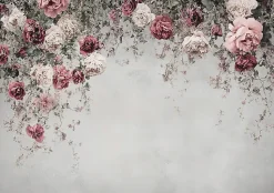 Papier Peint Panoramique Intissé Fleurs Floral Béton 350x250 cm - Colle Inclus - Moderne Papier Peint Intissé Chambre Salon