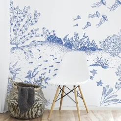 Papier peint panoramique enfant Jardin sous-marin, Bleu 225 x 250cm