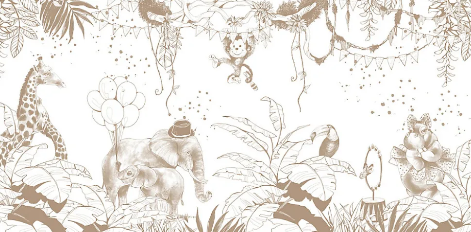 Papier peint panoramique enfant Cirque de la jungle, Brun clair 340 x 250cm