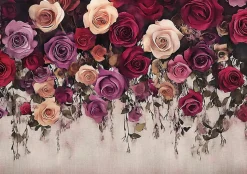 Papier Peint Panoramique Intissé Fleurs Floral Vintage 350x250 cm - Colle Inclus - Moderne Papier Peint Intissé Chambre Salon