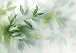 Papier Peint Panoramique Intissé Feuilles Abstrait Vert - 416x254 cm - Papier Peint Chambre et salon