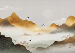 Papier Peint Panoramique Intissé montagnes Nature Brun - 400x280 cm - Papier Peint Chambre et salon