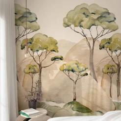 Papier peint panoramique intissé forêt beige, vert, 2 lés, L.280 x l.159 cm Grandeco Ravello