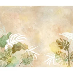 Papier peint panoramique intissé feuillage exotique, beige, marron, 7 lés, L.280 x l.350cm IDPanneaux